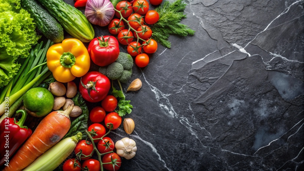 Healthy vegetable on wooden table, marble table on Top view.