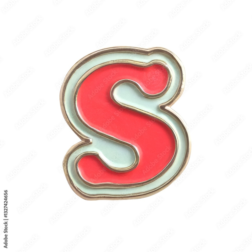 enamel pin with letter “S”, cute retro style badge on white background enamel pin with letter “S”, cute retro style badge on white background