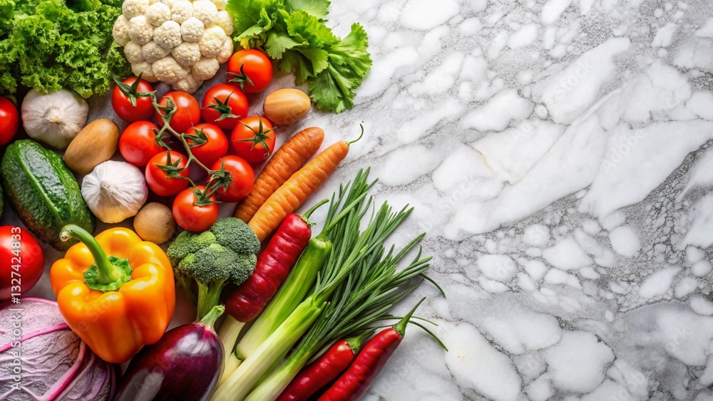Healthy vegetable on wooden table, marble table on Top view.