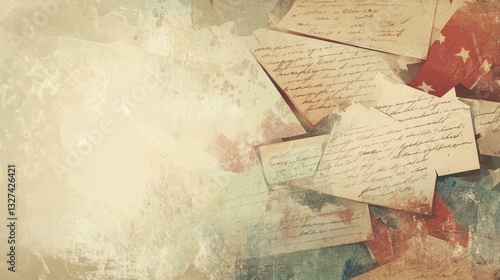 Antique letters scattered across a textured vintage background setting