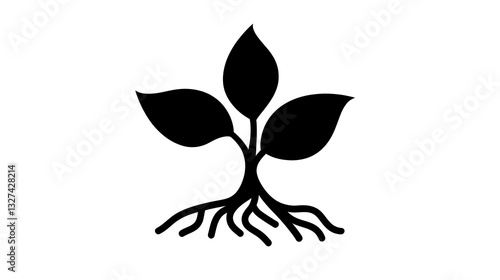 Black plant growth with roots. Sign. Symbol