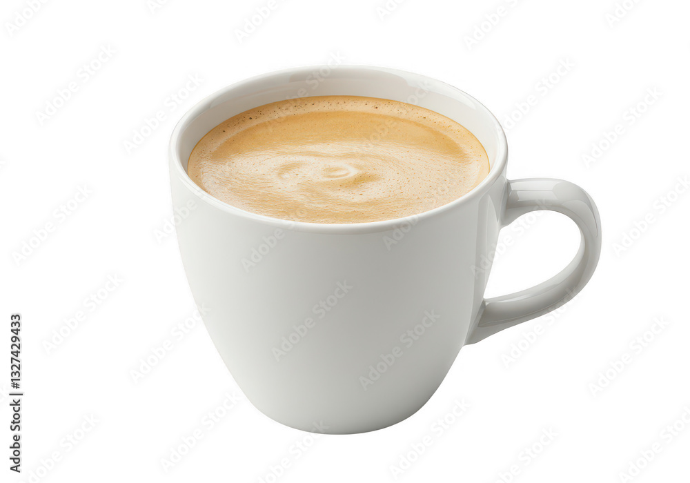A simple and elegant white ceramic coffee mug filled with a hot coffee isolated on transparent background A simple and elegant white ceramic coffee mug filled with a hot coffee isolated on transparent background