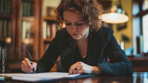 Female defense attorney writing accused prisoners statements for court, advocacy