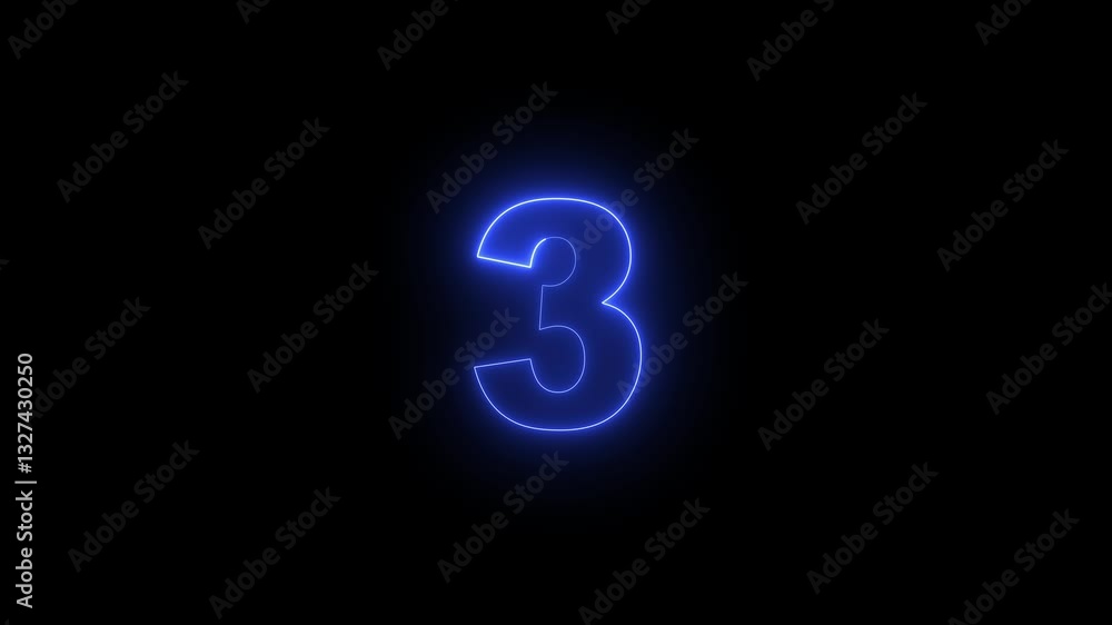 Neon numbers three glowing on an alpha channel background. Neon numbers three glowing on an alpha channel background.