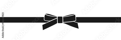 Minimalistic monochrome decorative summer narrow laconic bow with horizontal ribbon, hand drawn element, negative, silhouette on transparent background for gift, present. Flat vector EPS10