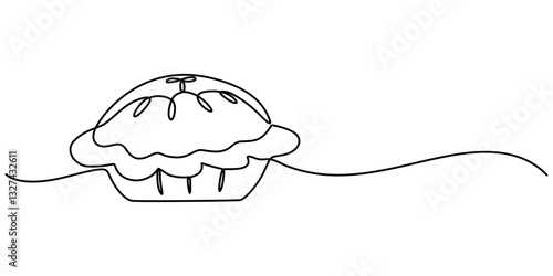 Apple pies continuous one line isolated on white background, one continuous line drawing of pie cake on plate isolated on white background. Food concept vector, Apple Pie Line icon, Sketch and Doodle.