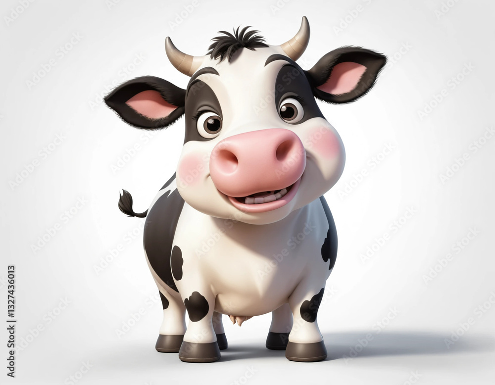 Adorable Cartoon Cow Standing on Isolated White Background – 3D Cute Animal Art Adorable Cartoon Cow Standing on Isolated White Background – 3D Cute Animal Art