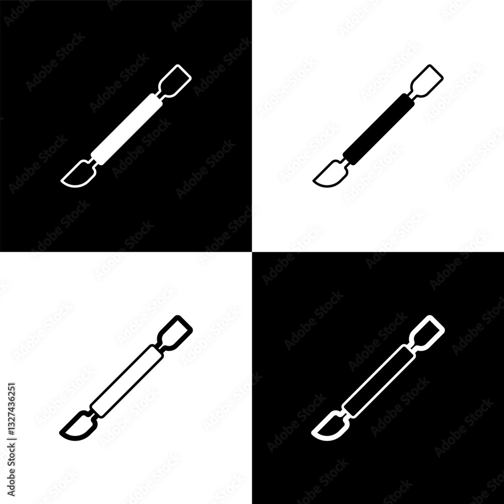 Set Cuticle pusher icon isolated on black and white background. Tool for manicure. Vector Set Cuticle pusher icon isolated on black and white background. Tool for manicure. Vector