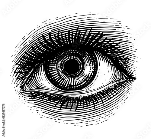 Detailed Vintage engraved eye in black and white for anatomical illustration