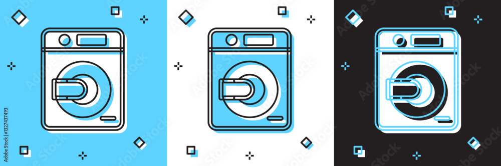 Set Washer icon isolated on blue and white, black background. Washing machine icon. Clothes washer - laundry machine. Home appliance symbol. Vector Set Washer icon isolated on blue and white, black background. Washing machine icon. Clothes washer - laundry machine. Home appliance symbol. Vector