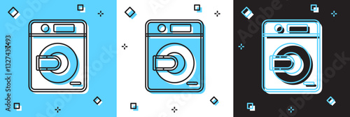 Set Washer icon isolated on blue and white, black background. Washing machine icon. Clothes washer - laundry machine. Home appliance symbol. Vector