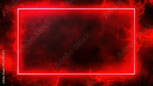 Glowing red neon rectangular frame on dark background for modern design