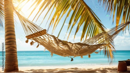 Hammock and Cocktail on a Sunny Ocean Shore Illustration for World Laziness Day and World Cocktail Day