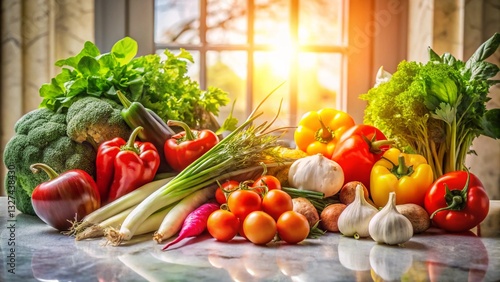 Healthy fresh vegetables, sunlight background