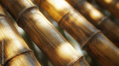 Hyperrealistic bamboo stalk with intricate fiber textures