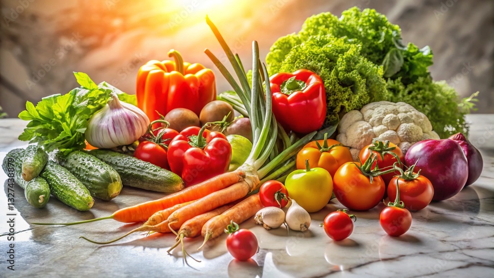 Healthy fresh vegetables, sunlight background