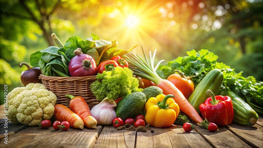 Healthy fresh vegetables, sunlight background