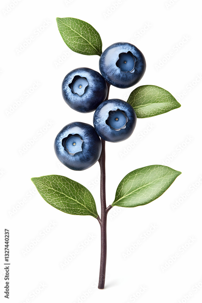 Fresh blueberries on stem with leaves Fresh blueberries on stem with leaves