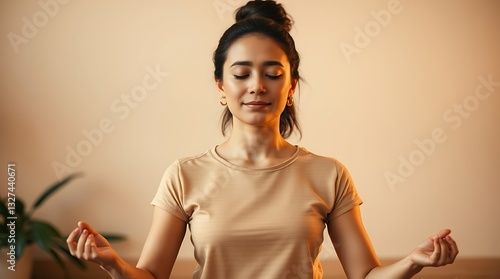 Smiling young woman meditating 