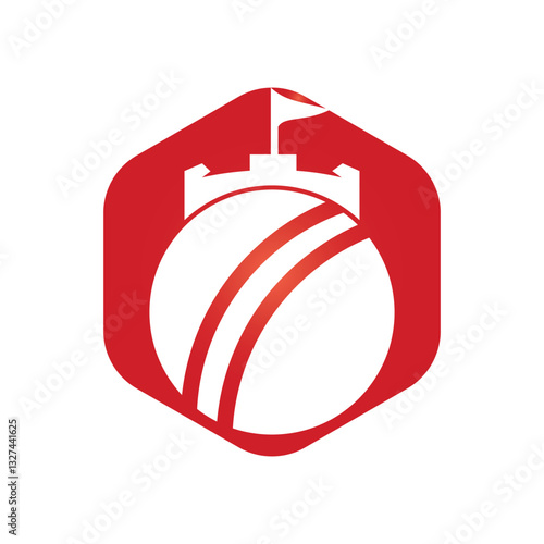 Cricket stronghold vector logo concept. Cricket ball with fort icon design.