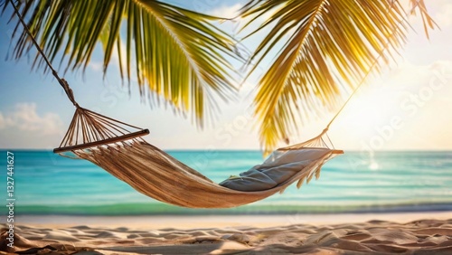 Hammock and Cocktail on a Sunny Ocean Shore Illustration for World Laziness Day and World Cocktail Day