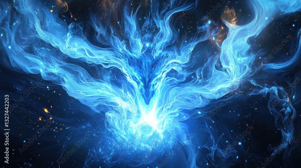 Obraz premium A brilliant blue abstract formation looks like wings in space