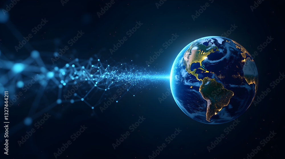Global Earth Digital Network Connectivity - 3D Blue Lines & Points Image Global Earth Digital Network Connectivity - 3D Blue Lines & Points Image