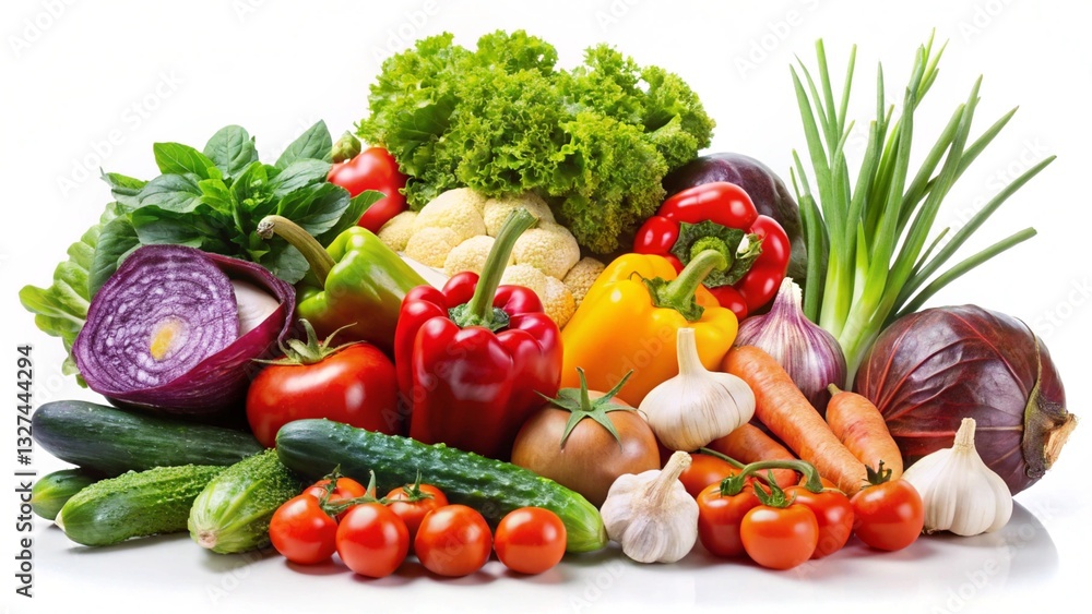 fresh vegetables on white background.