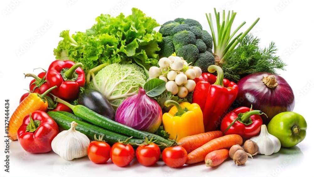 fresh vegetables on white background.