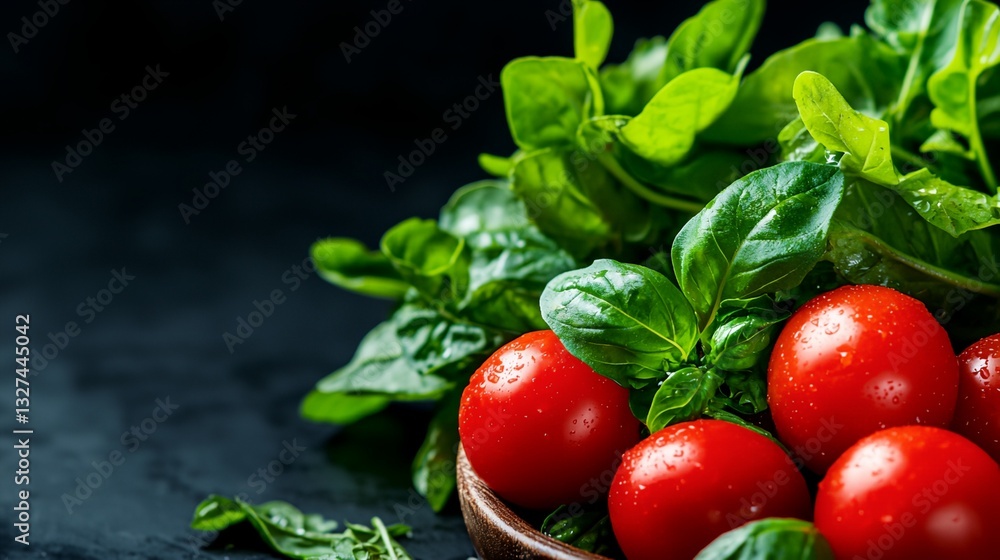 A bowl of tomatoes and spinach A bowl of tomatoes and spinach