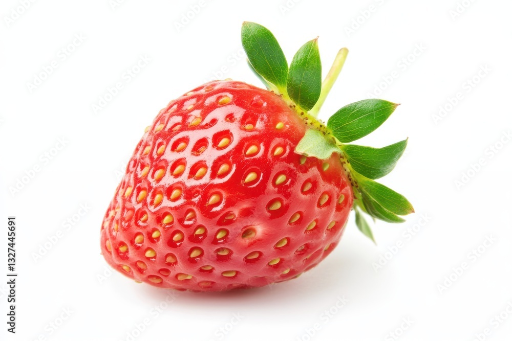 Fresh Red Strawberry with Green Leaves on White Background Fresh Red Strawberry with Green Leaves on White Background
