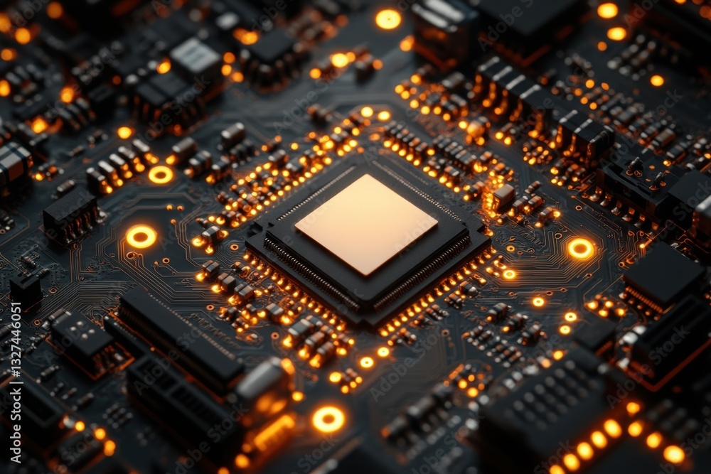 Illuminated electronic motherboard with integrated circuitry and central processor Illuminated electronic motherboard with integrated circuitry and central processor