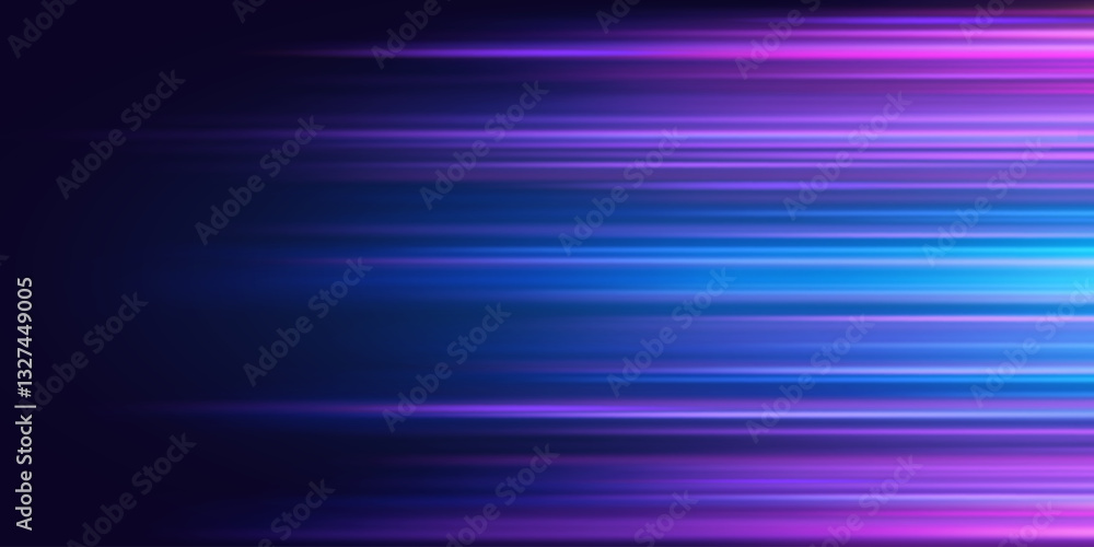 Abstract horizontal neon color light trails effect background