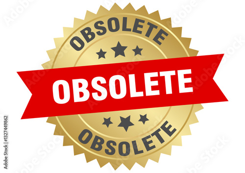obsolete. obsolete round red and gold label isolated on transparent background