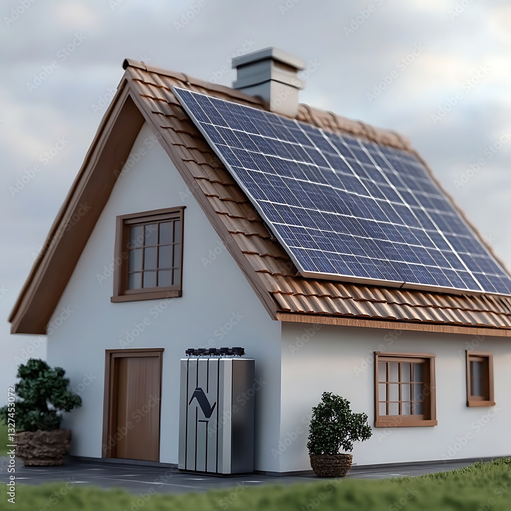 Fototapeta premium Home with solar panels generating clean energy