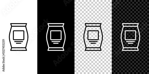 Set line Fertilizer bag icon isolated on black and white background. Vector