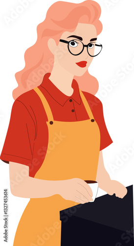 barista girl with pink hair, waitress