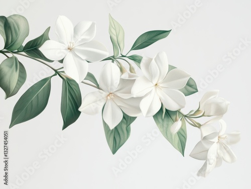 Wallpaper Mural White Blossoms and Green Leaves on Branch Soft Light Photography Torontodigital.ca