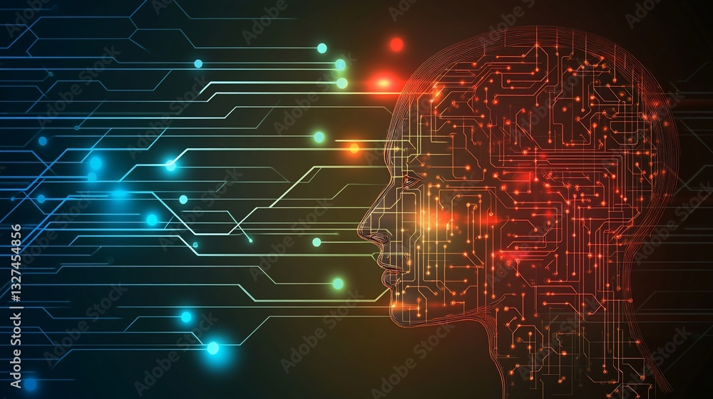 Fototapeta premium Artificial Intelligence and Neural Network Concept with Human Brain Interface