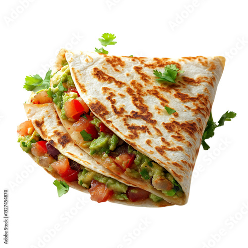 A Delicious Veggie Quesadilla with Salsa and Guacamole Isolated on Transparent Background
