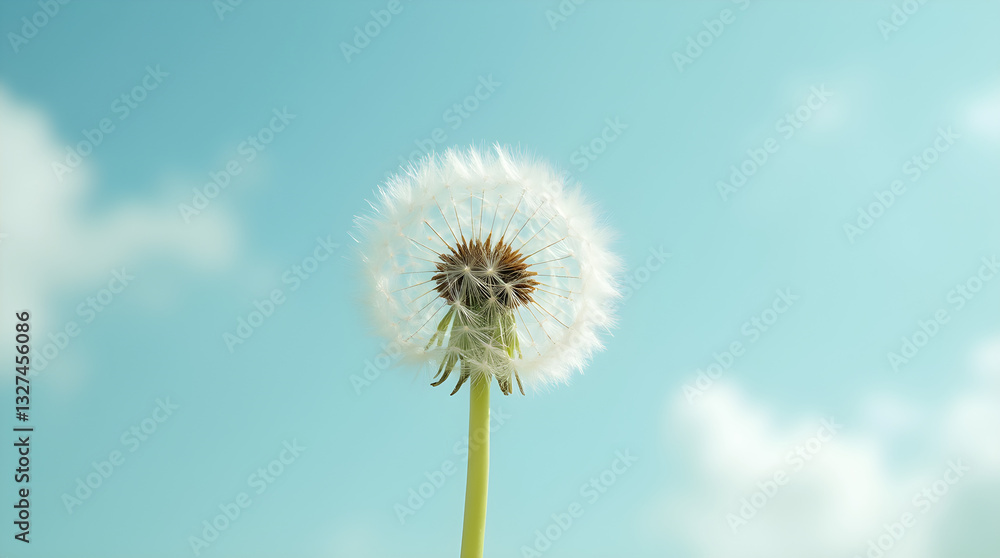 Spring Nature Macro Delicate Fluffy White Dandelion Seed Head Bright Blue Sky Spring Nature Macro Delicate Fluffy White Dandelion Seed Head Bright Blue Sky