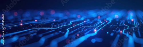 Vibrant blue glowing circuit lines, abstract background , neon, modern, graphic