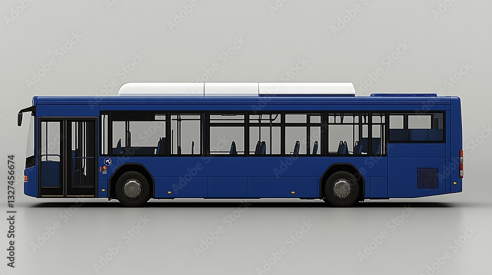 Blue bus, on road, side view, public transport use Blue bus, on road, side view, public transport use