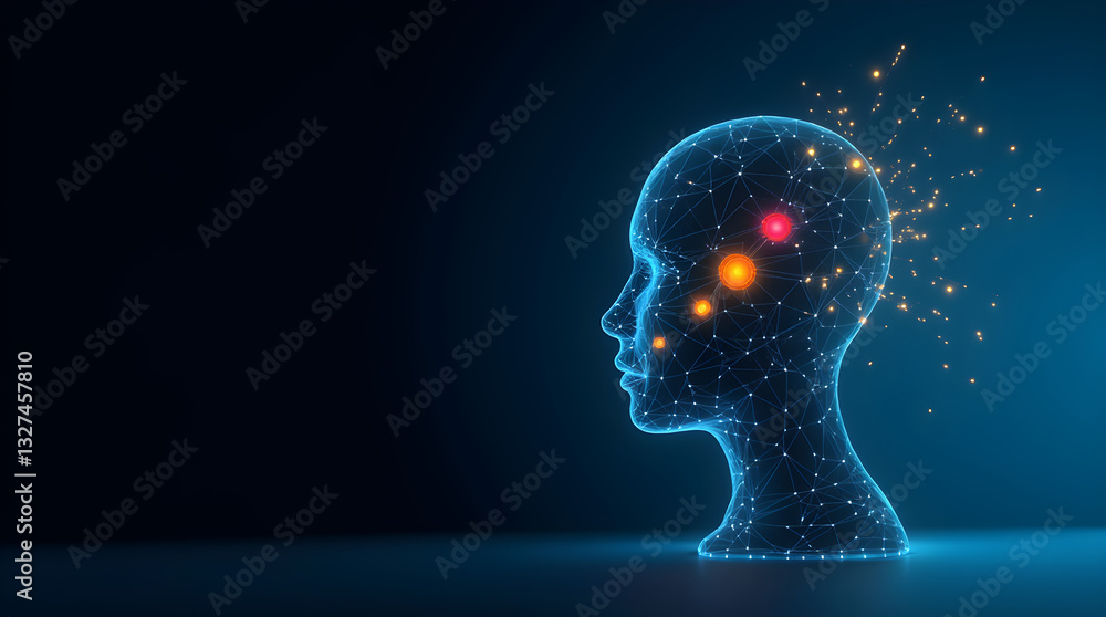 Glowing Digital Head Silhouette AI Brain Technology Concept Glowing Digital Head Silhouette AI Brain Technology Concept