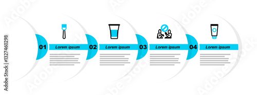 Set line Cream cosmetic tube, Stop plastic pollution, Paper glass and Disposable fork icon. Vector