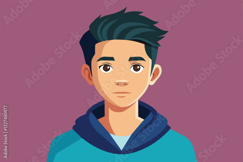 A teenage character features a casual outfit with a hoodie, showcasing an expressive demeanor and fun style, Teenager Customizable Semi Flat Illustration