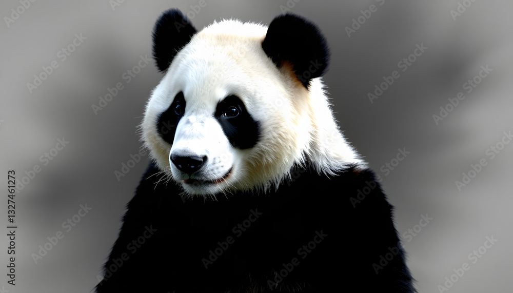Obraz premium Template of Portrait of panda with a black background. White tone