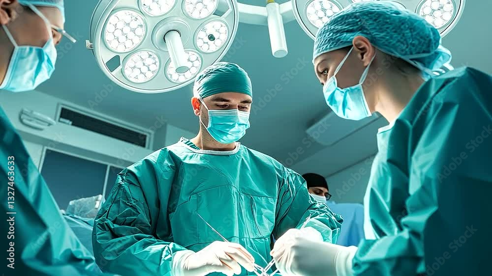 A lead surgeon giving instructions to the medical team mid-operation, as assistants and nurses carefully handle surgical tools under bright overhead lights.
