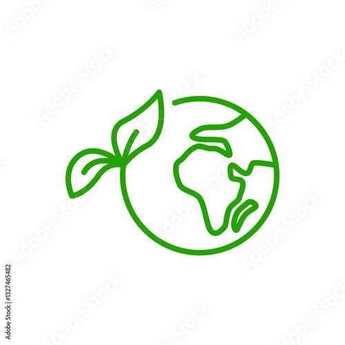 earth icon with leaves, green earth, eco friendly ecology icon, simple flat style, illustration, logo sign symbol pictogram template, for ui or ux isolated on white for mobile app, editable