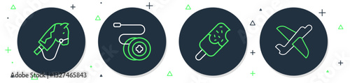 Set line Yoyo toy, Ice cream, Toy horse and plane icon. Vector